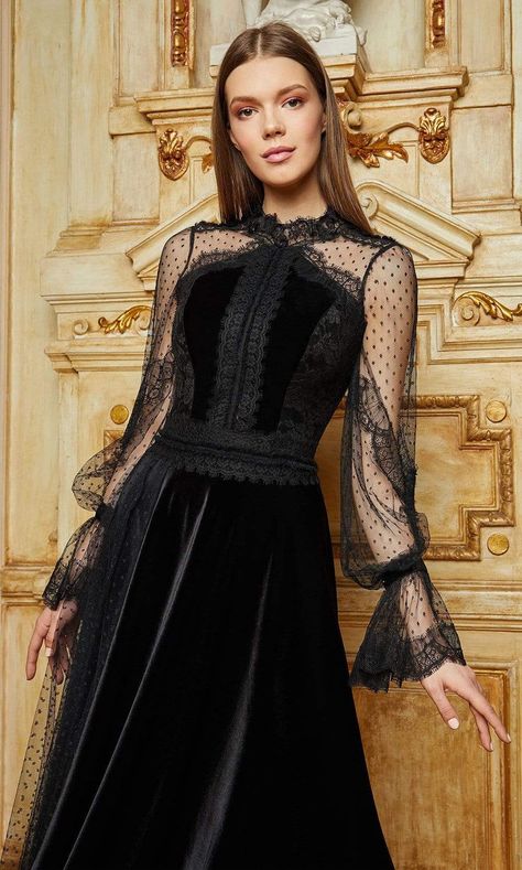 Cristallini - SKA1121 Tea Length Lace Bishop Sleeve Velvet Dress – Couture Candy Midi Dress Tulle, Boho Wedding Summer, Sleeved Velvet Dress, Wedding Bridesmaid Dress, Wedding Dresses Boho, Tulle Midi Dress, Maxi Lace Skirt, Most Beautiful Wedding Dresses, Most Beautiful Wedding