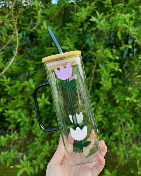 Tulip Glass Square Cup! 🌷 #custom #custommade #vinyl #sublimation #explore #explorepage #tulips #glasscup #homebased #oregon #portlandoregon #worldwide #aesthetic #foryou #flowers #smallbiz #smallbusiness #tiktok #cups Worldwide Aesthetic, Vinyl Sublimation, Glass Cup, Portland Oregon, Tulips, Oregon, Vinyl, Square, Glass