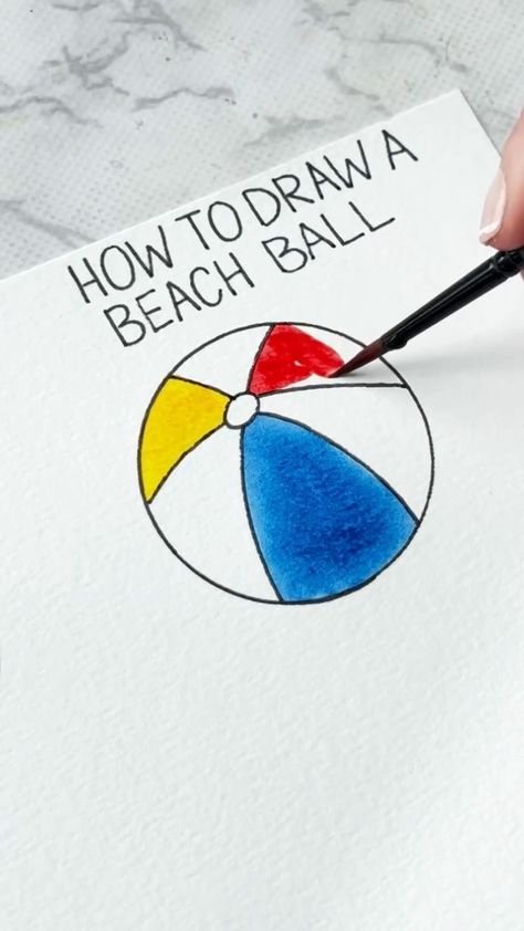 How To Draw A Beach Ball, Beach Ball Drawing, Cup Drawing, Doodle Watercolor, Drawing Summer, Charm Ideas, Trace A, Ball Drawing, Perfect Circle