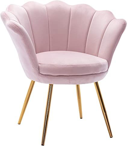 Amazon.com: Comfy Desk Chair no Wheels, Velvet Upholstered Accent Chair, Vanity Chair for Living Room with Golden Legs, Bedroom, Dining Room, Light Pink: Kitchen & Dining Dresser In Living Room, Desk Chair Comfy, Pink Vanity, Accent Chair Bedroom, Pink Desk, Small Accent Chairs, Chair For Living Room, Pink Living Room, Velvet Accent Chair