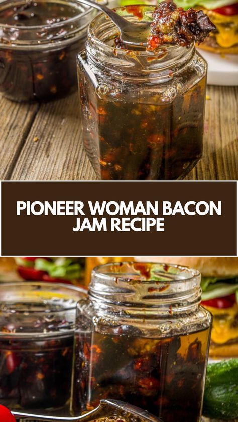 Pioneer Woman Bacon Jam recipe is made of bacon, sweet yellow onions, balsamic vinegar, brown sugar, kosher salt, and black pepper. It serves approximately 6 people and takes about 1 hour and 10 minutes to prepare and cook, including the time to caramelize the onions and simmer the mixture to a jam-like consistency. Bacon Onion Jam Recipe For Canning, Canned Bacon Jam Recipe, Canning Bacon Jam, Pepper Jam Recipes For Canning, Crockpot Jam Recipes, Whiskey Bacon Jam, Jalapeño Bacon Jam, Unique Jam Recipes, Bacon Jam Recipe Canning