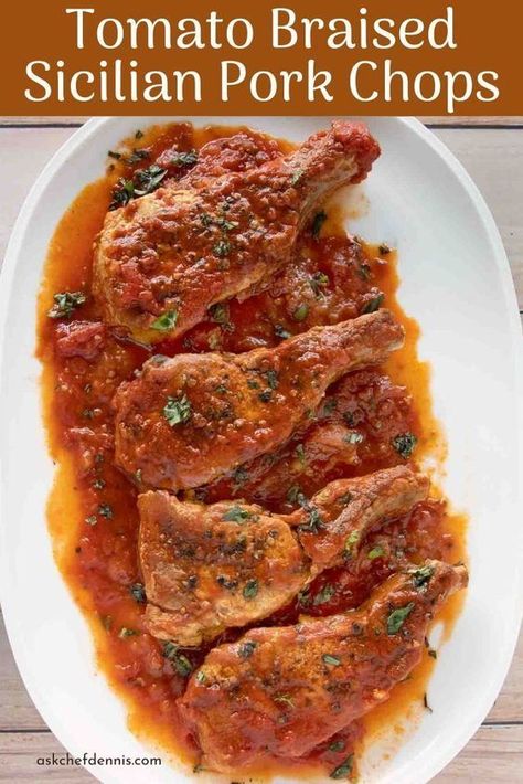 Sicilian Pork Chops, Pork Chop Tomato Recipe, Tomato Pork Chops, Italian Pork Chops, Braised Pork Chops, Pork Chop Recipes Baked, Smothered Pork Chops, Chop Recipes, Pasta Rice