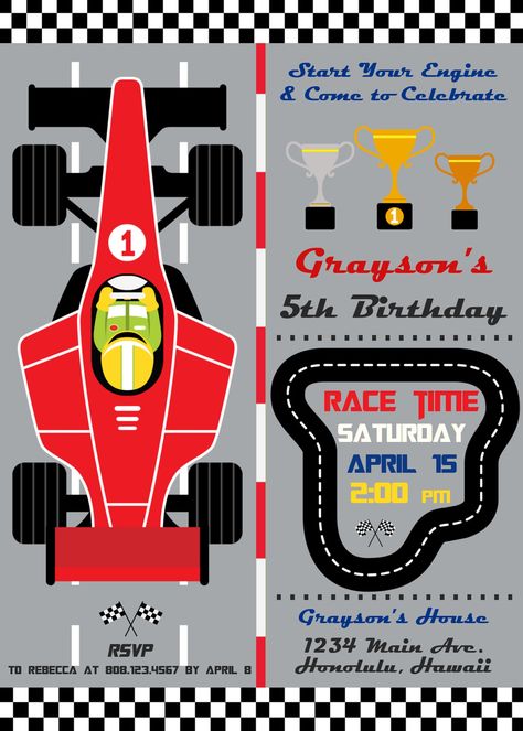 Race Car Birthday Invitation Racing Formula 1 Boy Birthday F1 - Etsy South Africa Car Birthday Invitations Free, Formula 1 Birthday, F1 Party, Pokemon Party Decorations, Cars Birthday Invitations, Race Car Birthday Party, Cars Theme Birthday Party, Race Car Birthday, Car Birthday