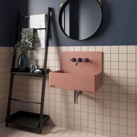 @concretti_designs shared a photo on Instagram: “With its retro inspired design and soft curves our San Francisco sink is a stunning collaboration between modern and vintage design.…” • Dec 17, 2021 at 4:43pm UTC Wall Mounted Console, Colored Sinks, Bucket Sink, Console Sink, Leasing Office, Concrete Sink, Concrete Color, Home Improvement Store, Handmade Modern