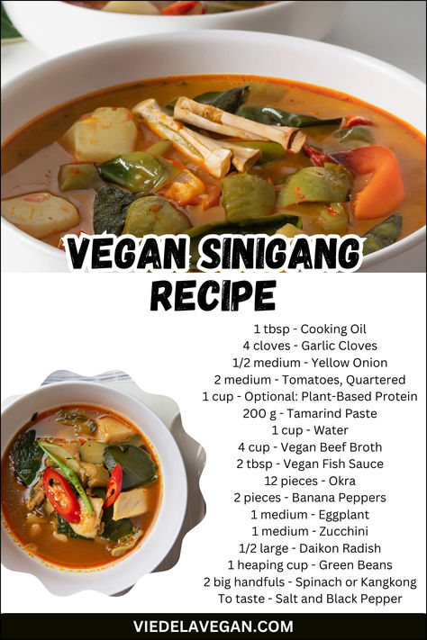 Vegan Sinigang Recipe Sinigang Recipe, Vegan Beef, Vegan Fish, Vegan Salad Recipes, Filipino Dishes, Vegan Banana, Stuffed Banana Peppers, Vegetable Seasoning, Vegan Salad