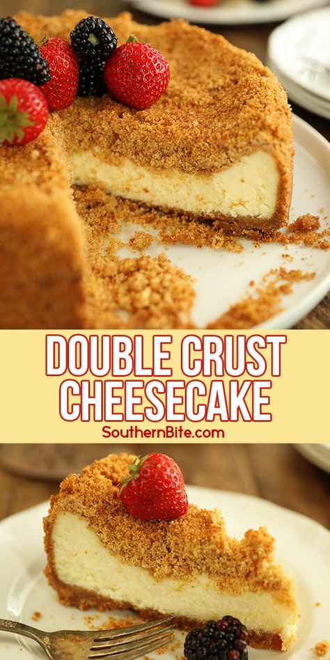 Double Crust Cheesecake Recipe, Thick Crust Cheesecake, Double Crusted Cheesecake, Different Types Of Cheesecake, 10 Inch Cheesecake Recipe, Double Crust Cheesecake, Cake For Party, Cheesecake Cakes, Cheesecake Desserts Recipes