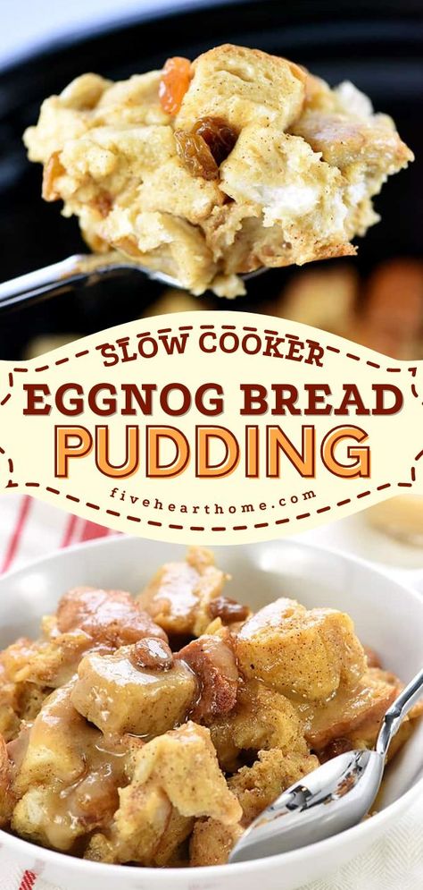 Slow Cooker Eggnog Bread Pudding, christmas brunch, sweet breakfast ideas Super Easy Slow Cooker Recipes, Eggnog Bread Pudding, Brunch Christmas, Eggnog Bread, Slow Cooker Christmas, Recipe For A Crowd, Bread Pudding Easy, Brunch Desserts, Berry Cobbler