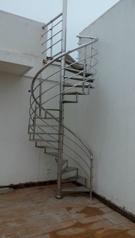 Steps Design Interior Stairs Steel, Round Staircase Railing Design, Terrace Sitout, Steel Railing Design Stairways, Steel Stair Case, External Stairs, درابزين السلم, Steel Grill Design, Outdoor Staircase