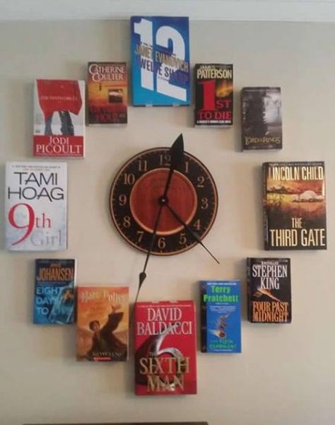 Time to pick up a good book. School Library Displays, Library Week, Book Clock, Middle School Libraries, Library Book Displays, High School Library, Book Displays, Library Display, Childrens Library