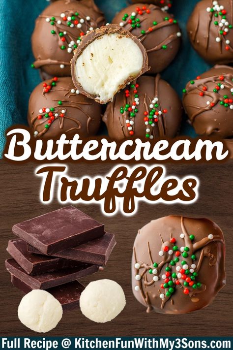 Buttercream Truffles, Christmas Buttercream, Easy Christmas Candy Recipes, Homemade Truffles, Christmas Truffles, Easy Candy Recipes, Dessert Truffles, Dessert Platter, Candy Truffles