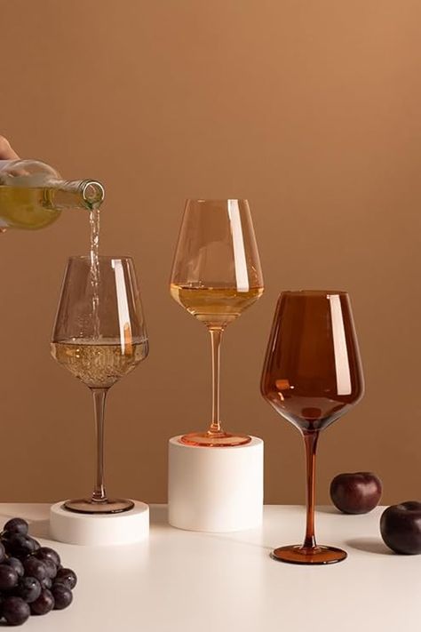 GREAT FOR ALL OCCASIONS – whether it is a casual brunch, a fancy dinner or a cocktail party with your friends and family, our wine glasses work for all of your special events. MATCH YOUR UNIQUE STYLE – our glasses come in three modern earthy tones, amber, smoke and sunset orange, that complement one another, so that you can stand out but still match the aesthetic of your home. Welcome Home Basket, Fancy Wine Glasses, Spritz Cocktails, Amber Wine Glasses, Unique Wine Glasses, Colored Wine Glasses, Orange Cocktails, Luxury Glasses, Orange Wine