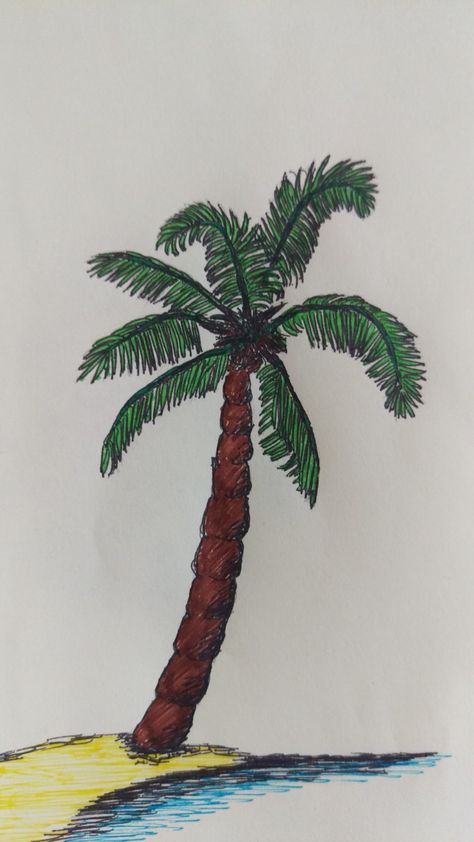 Palm tree 🏖 Palm Tree Drawing, Mango Tango, Art Hacks, Palm Tree Art, Elephant Painting, Drawing Inspo, Tree Drawing, Hand Embroidery Art, Colorful Drawings