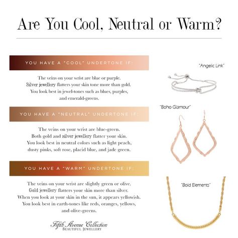 Did you know that there are some metals that may compliment your skin tone better than others? Here is a cheat sheet to help you determine what your undertone is! And in turn what metal flatters you best as well! 😘 Inspo Bracelets, Neutral Skin, Pastel Background Wallpapers, Warm Skin Tone, Neutral Undertones, Cool Undertones, Soft Rose, Warm Undertone, Boho Green