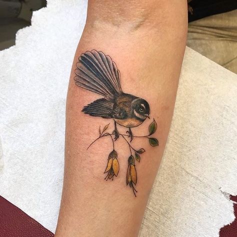 Fantail Tattoo, New Beginning Tattoo, Common Tattoos, New Zealand Tattoo, Arm Sleeve Tattoos, Tattoo Sleeve Men, Birds Tattoo, Arm Sleeve, Future Tattoos