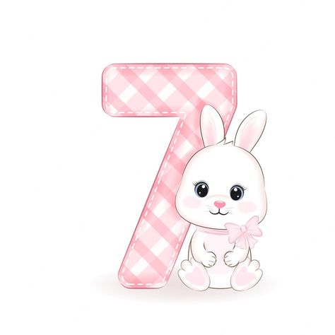 Premium Vector | Cute little rabbit happy birthday 7 years old Rabbit Happy Birthday, Happy Birthday 1 Year, Happy Birthday 7, 7 Month Baby, Happy 11th Birthday, Monkey Illustration, One Month Baby, Baby Month Stickers