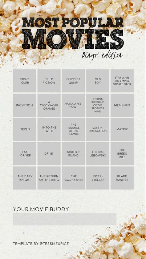 Free template for your instagram stories Movie Bingo Template, Movie Bingo, Movie Challenge, Templates Instagram Stories, Bingo Template, Movie Ideas, Phone Template, Most Popular Movies, Templates Instagram