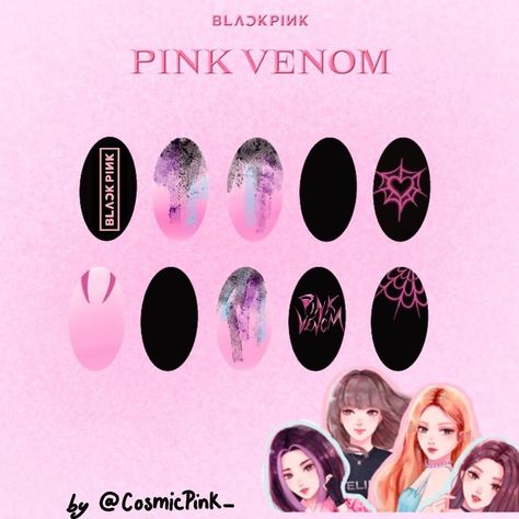 Kpop Nail Art Blackpink, Black Pink Nails Kpop, Nail Art Blackpink, Blackpink Nails Designs, Blackpink Nail Art, Maddie Nails, Nail Art Kpop, Pop Nails, K Pop Nails