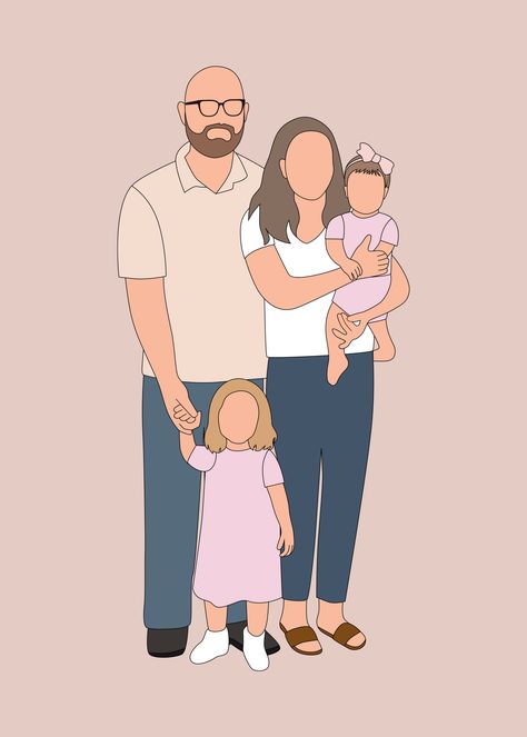 Family Picture Drawing, Faceless Portraits, Digital Portrait Illustration, Family Decals, Faceless Portrait, Minimalist Drawing, Ballet Art, Family Cartoon, Drawing Digital