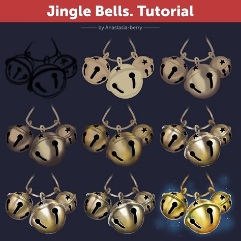 Jingle Bells. Tutorial | Patreon How To Draw A Bell, Bells Drawing, Bell Drawing, Digital Art Practice, Magic Tutorial, Shadow Tutorial, Drawing Tips And Tricks, Art Style Study, Draw Tutorial