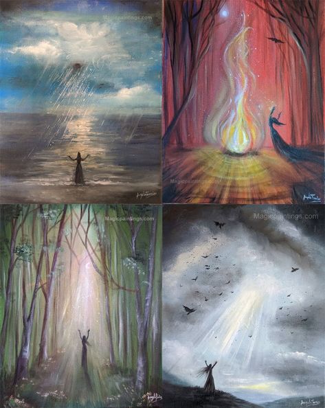 Four A4 prints of the ''4 Elements'' Set, ''Air, Water, Fire and Water Elements''. An unique opportunity to buy the 4 Elements as a set. Also available individually from my shop. For other sizes please message me. Titled and signed on the front and protected in a crystal clear cello bag, 30x21 cm each. More to choose from www.etsy.com/shop/angelamagicpaintings 4 Elements Art Drawings, Four Elements Painting, The 4 Elements Art, Air Drawing Element, Air Element Art, Four Elements Aesthetic, Elemental Painting, 4 Elements Art, Air Artwork