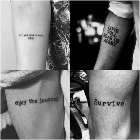 quote tattoos for guys - short quote tattoos for guys - meaningful tattoo quotes Mens Saying Tattoos, Tattoo Text Ideas Men, Text Tattoo Men, Chest Quotes, Short Meaningful Quotes Tattoos, Quotes For Guys, Mini Quotes, Guys Quotes, Short Quote Tattoos