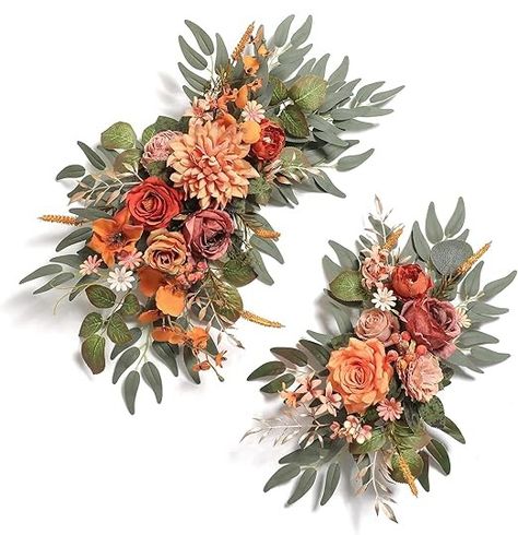 Amazon.com: rongflower Artificial Wedding Arch Flowers Swag Set of 2 for DIY Fall Wedding Welcome Ceremony Sign Backdrop Sweetheart Table Chair Home Decoration(Orange) : Home & Kitchen Sweetheart Table Chairs, Diy Fall Wedding, Flower Swag, Swag Design, Fall Wedding Diy, Reception Backdrop, Flower Tie, Wedding Arch Flowers, Arch Flowers