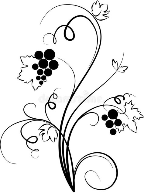 Grape Drawing Simple, Vine Sketch, Grapes Illustration, Grape Illustration, Grape Drawing, French Symbols, Wine Glass Tattoo, Grape Tree, Berry Garden