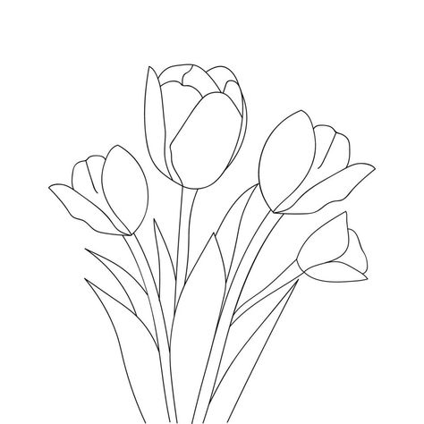 tulips flower contour drawing outline blossom petal illustration Flower Outline Drawing Aesthetic, Drawing Tulips Flower, Tulip Outline, Flower Outline Drawing, Outline Aesthetic, Flowers Outline, Tulips Canvas, Book Drawings, Tulip Drawing