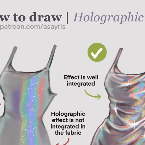 Holographic Clothes, Draw Dress, Holographic Dress, Polish Dress, Holographic Hair, Procreate Tutorial, Concept Ideas, Dress Tutorials, Dress Drawing