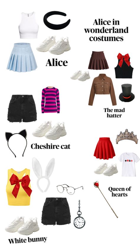 For halloween🎃 Alice In Wonderland Costumes, Alice In Wonderland Outfit, Trio Costumes, Cute Group Halloween Costumes, World Book Day Costumes, Classy Halloween Costumes, Bff Halloween Costumes, Book Day Costumes, Trio Halloween Costumes