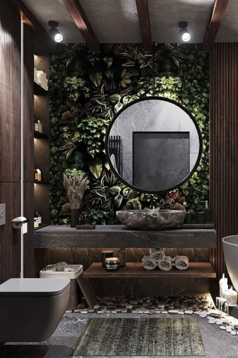 Balinese Bathroom, Wallpaper Bathroom Ideas, Color Bathroom Design, Decorate Bathroom, Latest Bathroom Designs, Latest Bathroom, Rustic Bathroom Designs, Bathroom Decor Luxury, Ideas Bathroom Decor