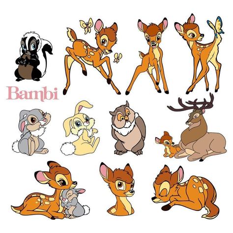 Bambi Topper Printable, Bambi Cake Toppers Printable, Bambi Classroom Theme, Bambi Cartoon, Bambi Characters, Disney Silhouette Art, Bambi Art, Idee Babyshower, Disney Silhouette