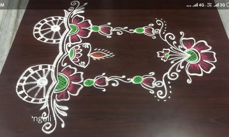 Ratham Muggu Rangoli Designs, Radham Muggu, Ratham Muggu, Design Muggulu, Couples Cartoon, Sankranthi Rangoli, Colourful Rangoli, Daily Muggulu, Sankranthi Muggulu