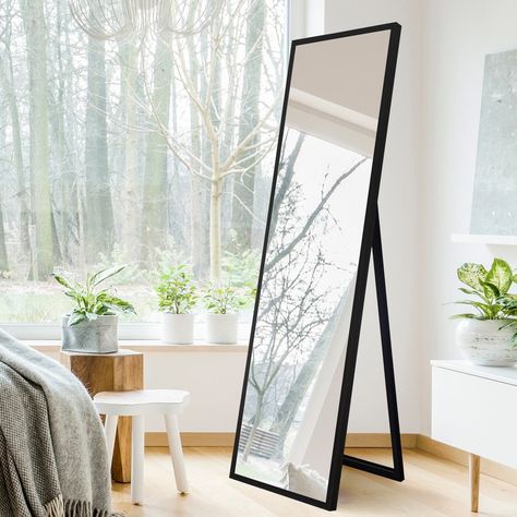 Full Length Mirror In Bedroom, Full Length Floor Mirror, Freestanding Mirrors, Decor Pillows, Bedroom Mirror, Standing Mirror, Length Mirror, White Rooms, Full Length Mirror