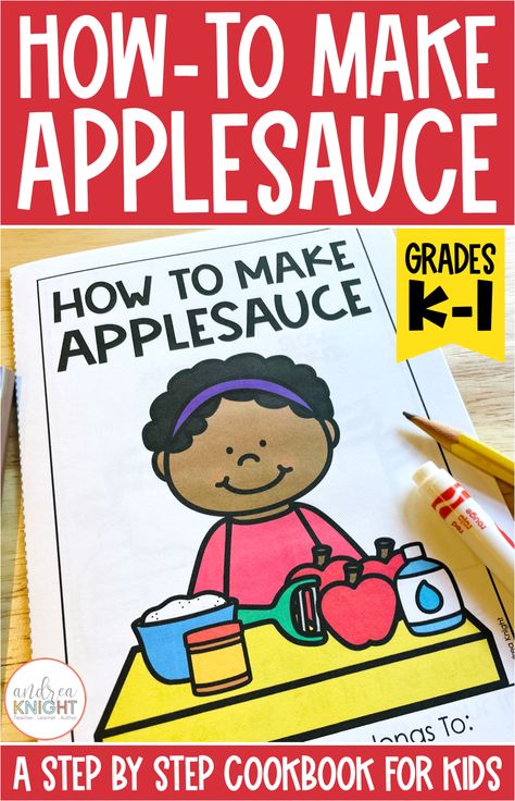 Apple season is here and we're ready for ALL the apple love... apple turnovers, apple butter, and of course applesauce! Homemade applesauce is so easy to make with kids, especially if you use a slow cooker like a Crockpot. This recipe uses four simple ingredients and only takes 4 hours to cook. You can start it in the morning and have warm cinnamon applesauce right after lunch! To make the experience a little more standards-based, give each student their own step by step, how-to cookbook! (K-1) Crockpot Applesauce, Slow Cooker Applesauce, How To Make Applesauce, Apple Kindergarten, Apple Turnovers, Kids Cookbook, Apple Butter Recipe, Apple Preschool, Apple Recipes Easy