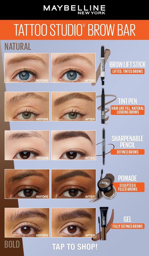 Brow Makeup Products, Tinted Brows, Maybelline Tattoo Brow, Maybelline Eyebrow, Makeup 2024, Maybelline Tattoo, Maybelline Color Tattoo, On Tattoo, Brow Pen