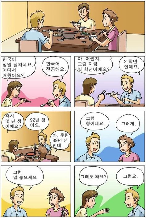 Korean Dialogue Practice, Korean Dialogue, Cute Korean Words, Korean Comic, Korean Verbs, Korea Quotes, Korean Grammar, Learning Korean Grammar, Travel Language