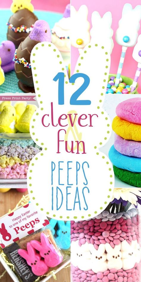 Kick your Easter and spring decorations up a notch with these clever and fun Peeps ideas. 12 Clever and Fun Peeps Ideas - by Press Print Party! Easter Decorations - Spring - Centerpieces Birthday Dinner Decorations, Peeps Crafts, Peeps Treats, Peeps Recipes, Easter Party Ideas, Easter Entertaining, Marshmallow Peeps, Spring Fun, Easter Peeps