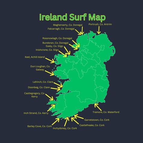 Check out this awesome 'Ireland+Surf+Map' design on @TeePublic! Ireland Surfing, Surf Ireland, Ireland Itinerary, Ireland Map, Ocean Design, Surf Design, Surf Tshirt, Saint Patricks, Galway