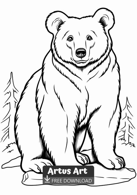 Cute Bear Coloring Page - Free PDF Download Coloring Page. #bearcoloringpage #cutebearcoloringpage #bear Bear Face Drawing, Bear Coloring Page, Native American Bear, Animal Cutouts, Animal Drawings Sketches, Bear Coloring Pages, Princess Coloring Pages, Bear Face, Easy Coloring Pages