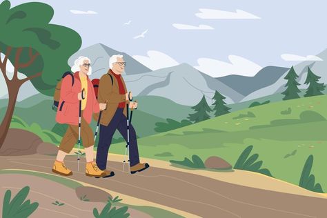 Couple Traveling Together, Traveling Together, Enjoying Nature, Old Couples, Gym Inspo, Travel Illustration, Enjoy Nature, Travel Couple, Good Time