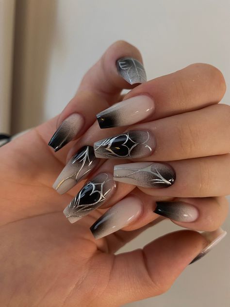 Dark Color Nails, Black Silver Nails, Rave Nails, Witchy Nails, Punk Nails, Sassy Nails, Gothic Nails, Goth Nails, Simple Gel Nails