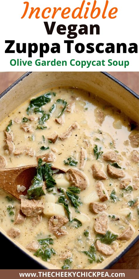 Vegan Zuppa Toscana, Olive Garden Soup, Olive Garden Soups, Garden Soup, Olive Garden Zuppa Toscana, Sausage Kale, Tuscan Soup, Toscana Soup, Italian Sausage Soup