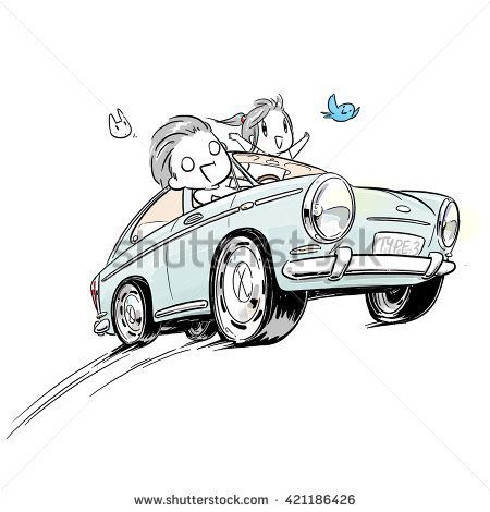 People In Car Drawing, Couple In Car Drawing, Car Driving Drawing, Driving Car Drawing, Cute Car Drawing, Drive Sketch, Car Cartoon Drawing, Couple In Car, Girl Driving