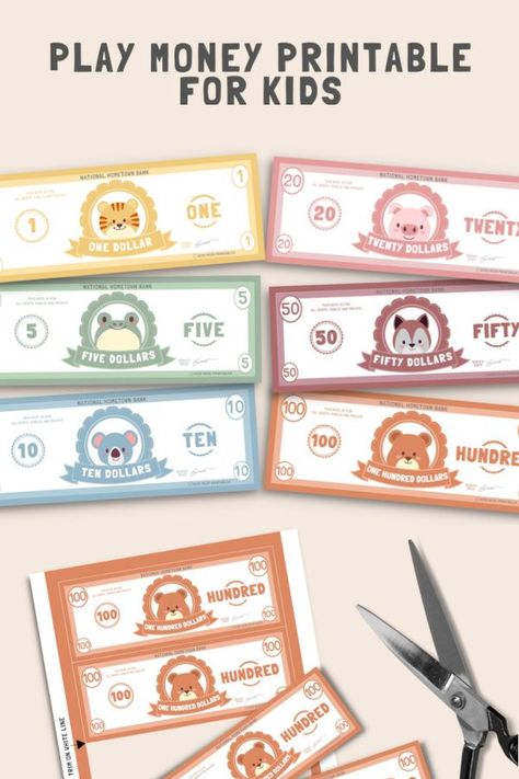 Printable play money for kids from Good Mood Printables helps teach preschoolers financial literacy Money Crafts For Preschoolers, Fake Money Printable For Kids, Play Money Printable Free, Free Printable Money, Fake Money Printable, Money For Kids, Printable Play Money, Making Change, Organizational Hacks