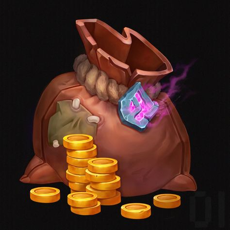 Stylized Game Art, Bag Of Coins, Coin Games, Zbrush Character, Props Concept, Environment Props, Casual Art, Bags Game, Props Art