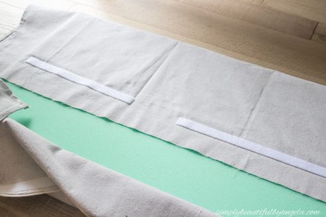 No-Sew Removable Bench Cushion | Simply Beautiful By Angela Diy Cushion Cover, Kitchen Bench Cushion Ideas, Window Bench Cushion Diy, Diy Bench Cushion Cover, Kitchen Bench Cushions, Diy Rv Bench Seat Covers, Banquette Cushions Diy, How To Make A Bench Cushion, No Sew Cushion Covers Diy