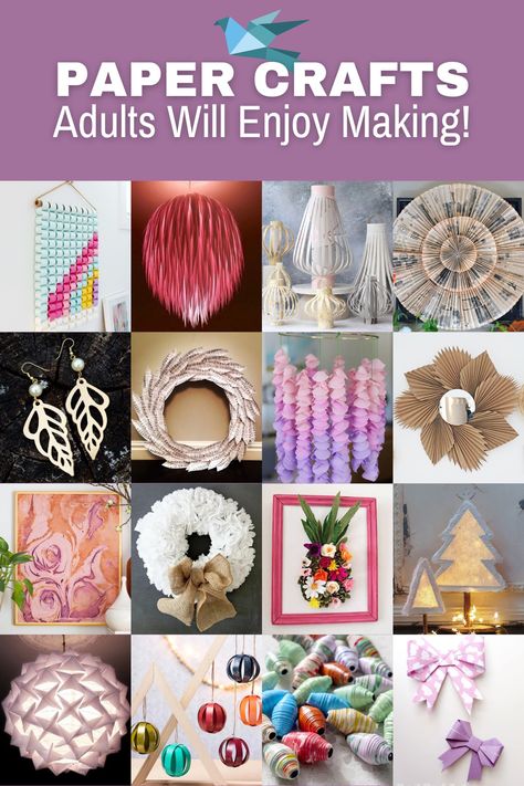 Adult paper crafts aren't limited to cards and origami. Here are 30 paper crafts for adults including home and holiday ideas & even earrings! Paper Crafts For Adults, Paper Flower Wall Art, Paper Flowers Diy Easy, Rose Crafts, Easy Paper Flowers, Paper Flower Decor, Crafts For Adults, Paper Craft Tutorials, Cool Paper Crafts