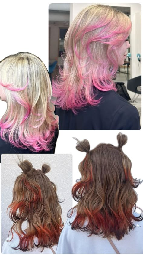 Colored Hair Ends, Dyed Ends Of Hair, Two Color Hair, Ideas Salon, Hair Colour Inspo, Dyed Tips, Hair Is Everything, Highlight Ideas, Pink Dye