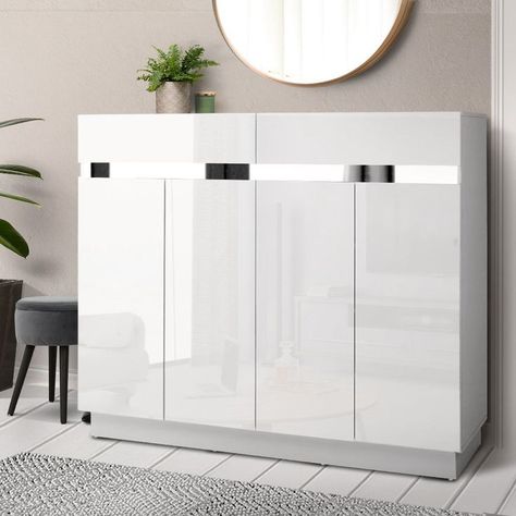 We do have a white or black high gloss shoe cabinet Closed Shelving, Cabinet Shoes, Shoes Storage, Shoe Storage Rack, Sleek Storage, White Drawers, Cabinet Features, Rack Design, Shoe Storage Cabinet